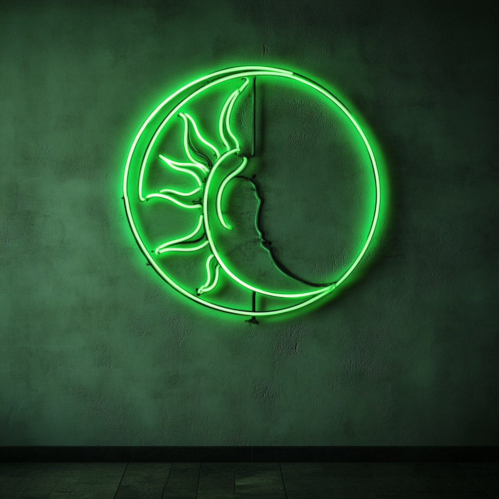Sun and Moon - Green Neon Sign, 24 Inches
