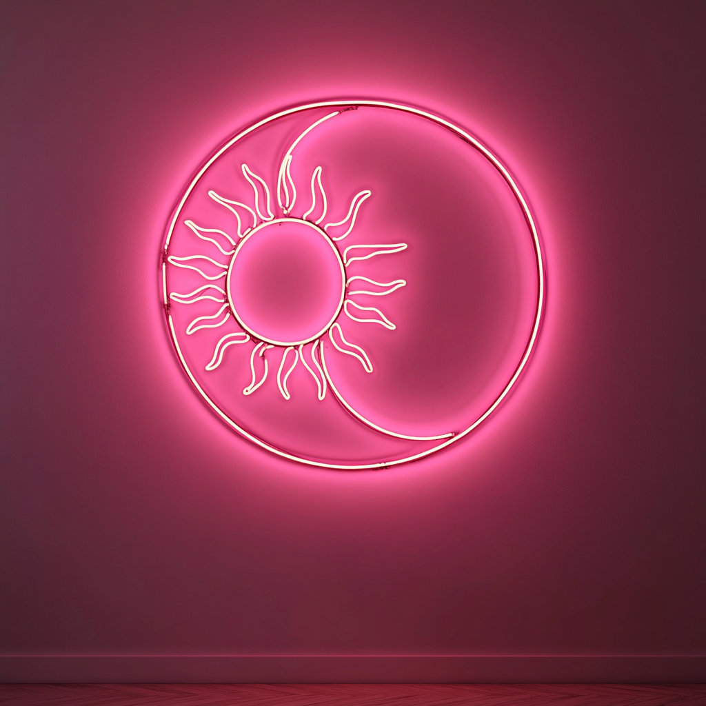 Sun and Moon - Pink Neon Sign, 24 Inches
