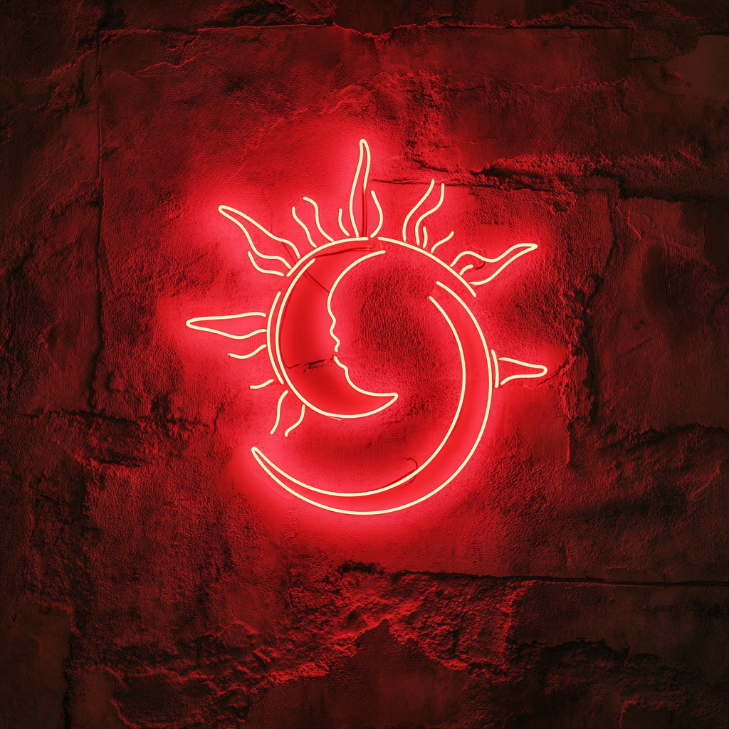 Sun and Moon - Red Neon Sign, 24 Inches