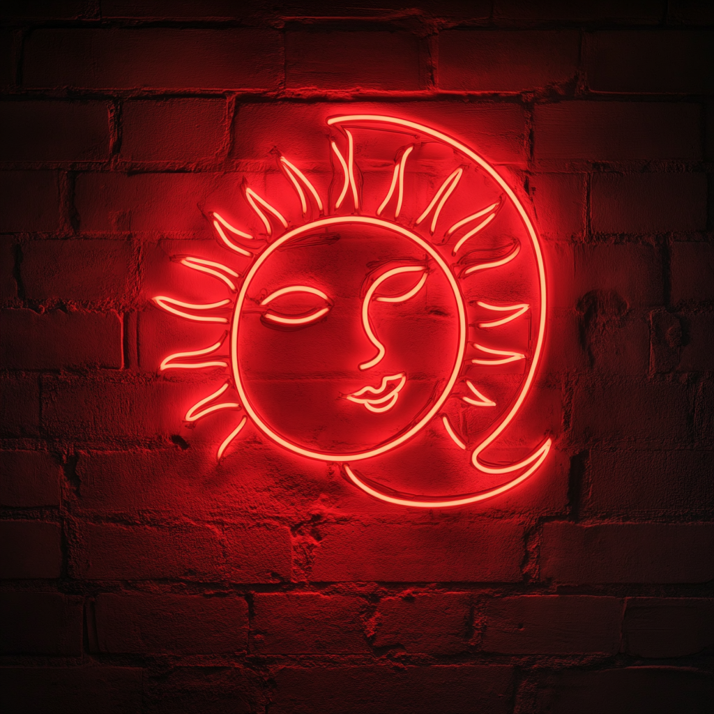 Sun and Moon - Red Neon Sign, 24 Inches