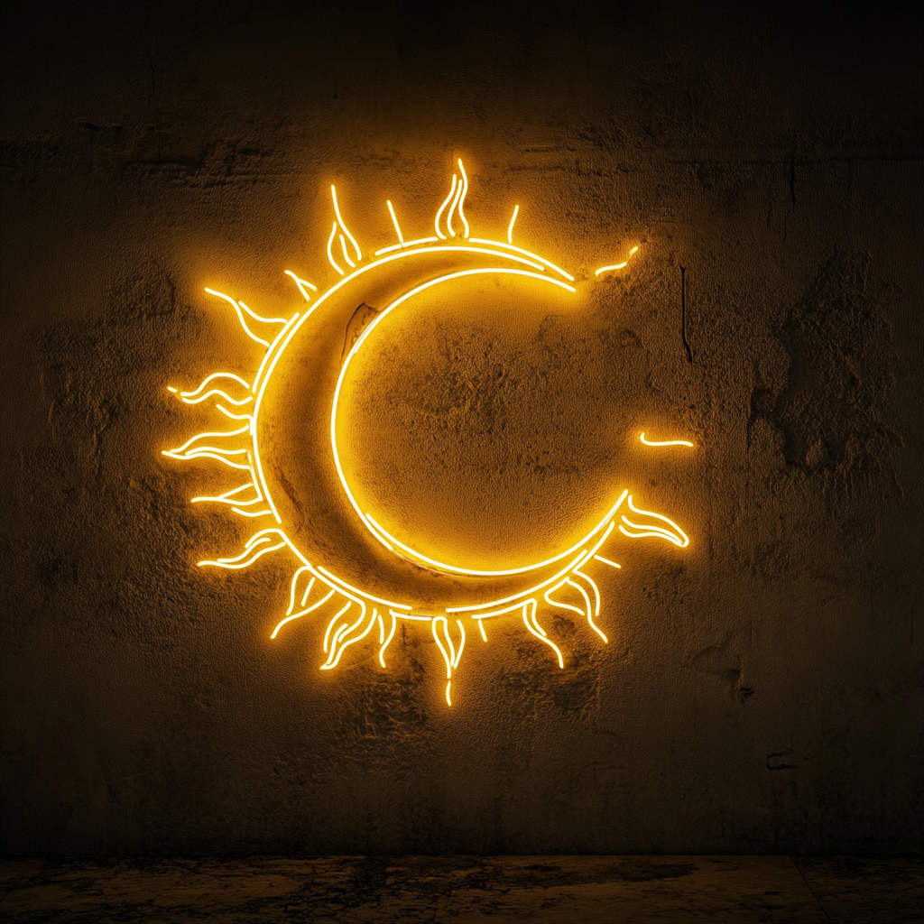 Sun and Moon - Yellow Neon Sign, 18 Inches