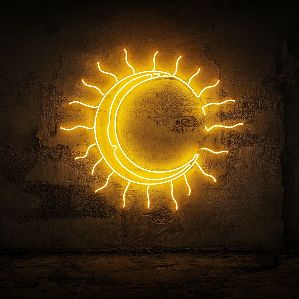 Sun and Moon - Yellow Neon Sign, 18 Inches