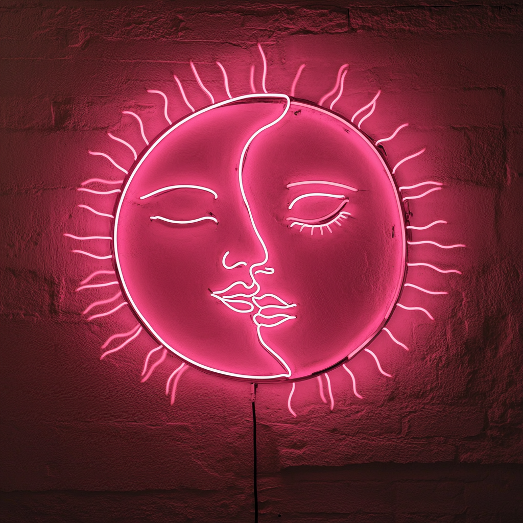 Sun and Moon Faces - Pink Neon Sign, 24 Inches