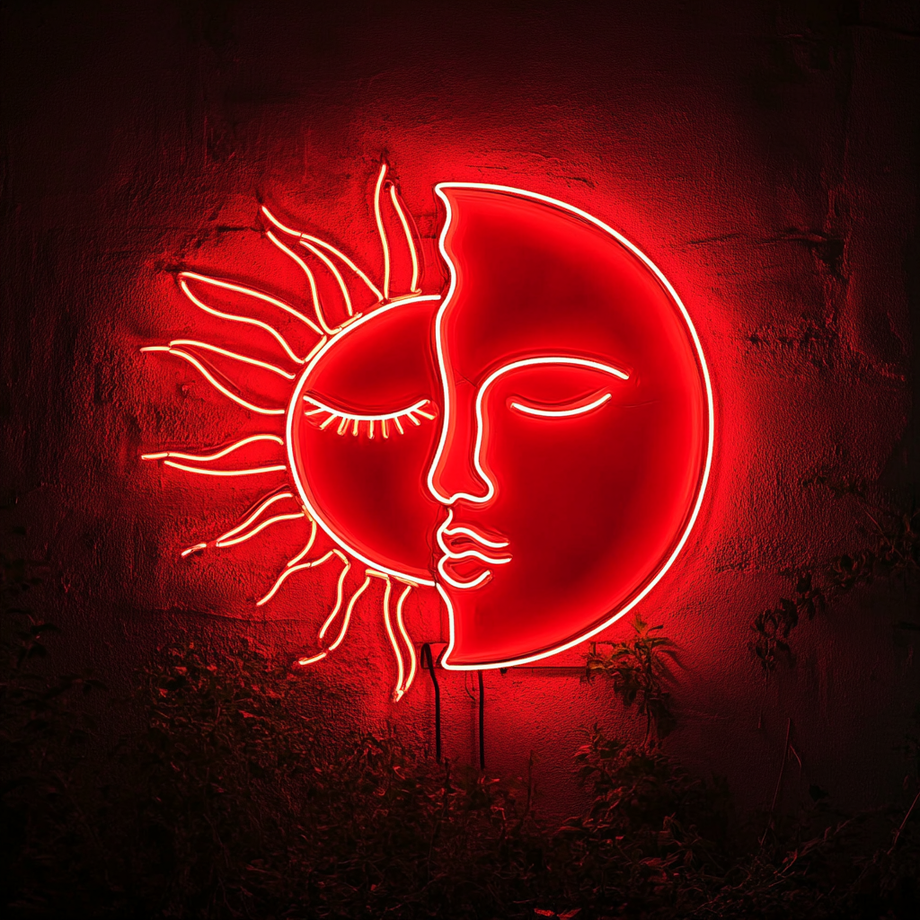 Sun and Moon Faces - Red Neon Sign, 18 Inches