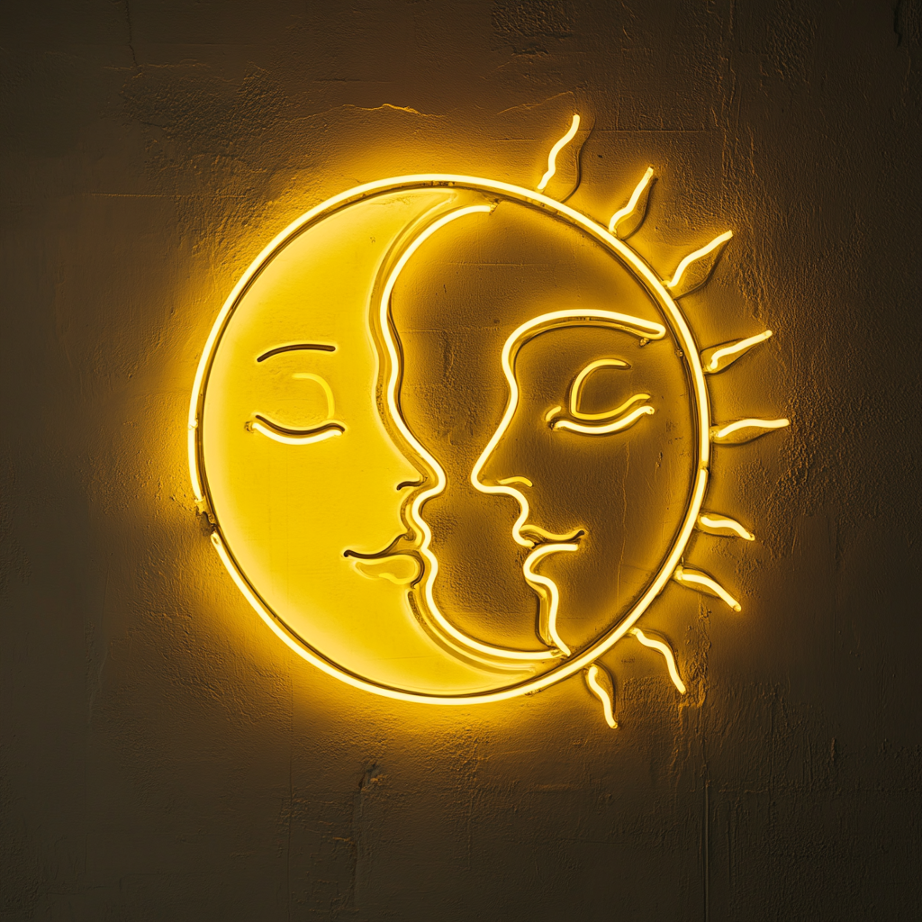 Sun and Moon Faces - Yellow Neon Sign, 18 Inches