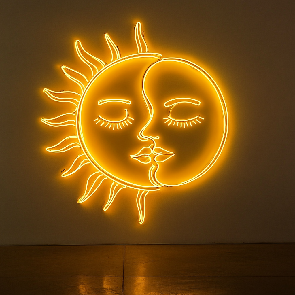 Sun and Moon Faces - Yellow Neon Sign, 18 Inches