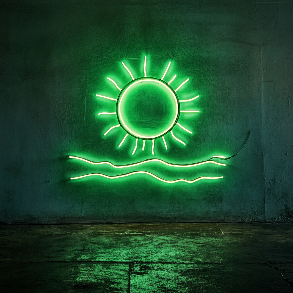 Sun and Sea - Green Neon Sign, 18 Inches