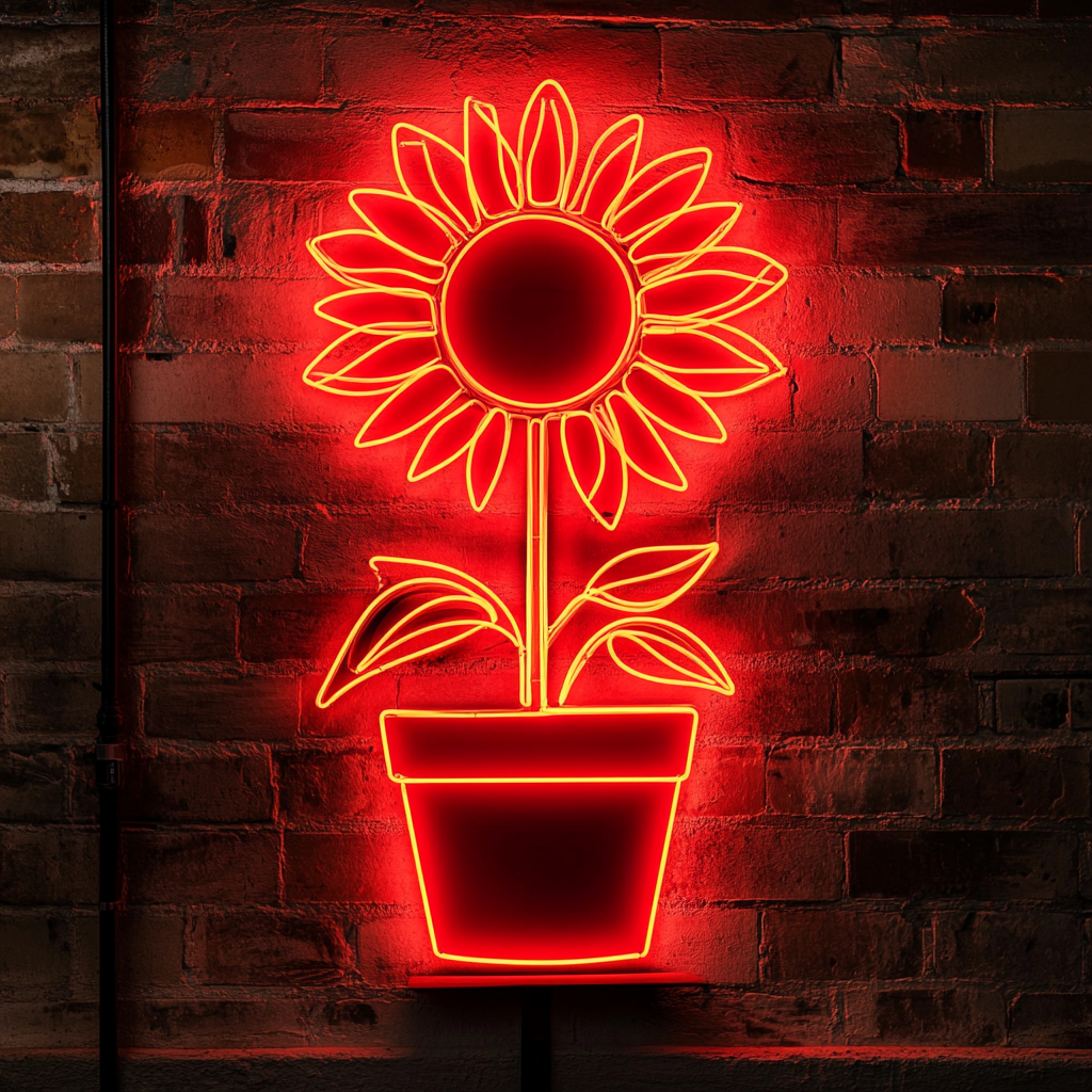 Sunflower in Pot - Red Neon Sign, 24 Inches