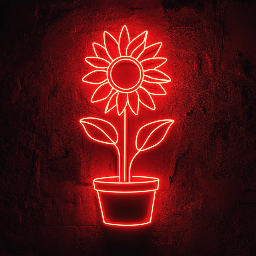 Sunflower in Pot - Red Neon Sign, 24 Inches