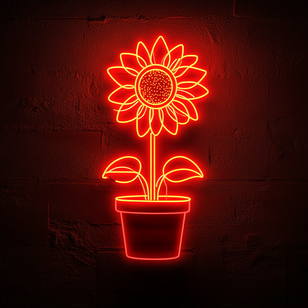 Sunflower in Pot - Red Neon Sign, 24 Inches