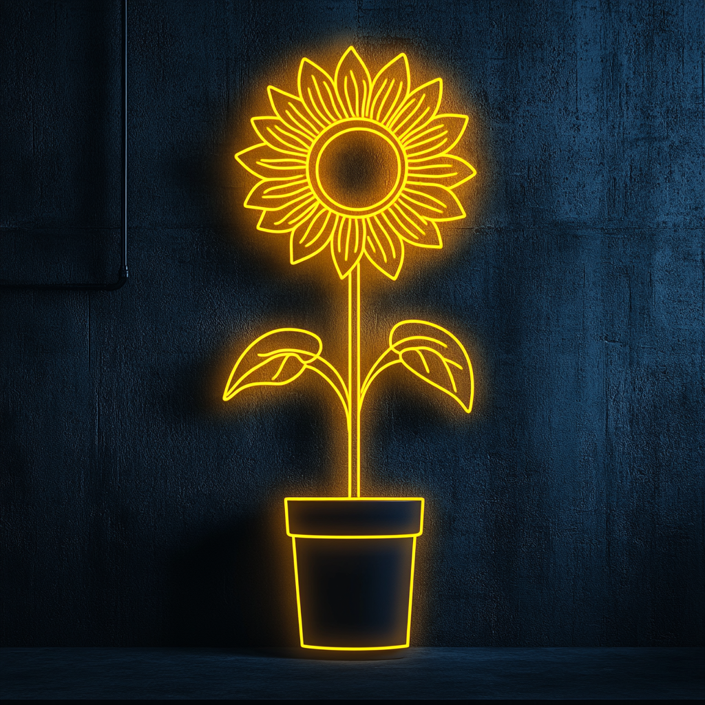 Sunflower in Pot - Yellow Neon Sign, 24 Inches
