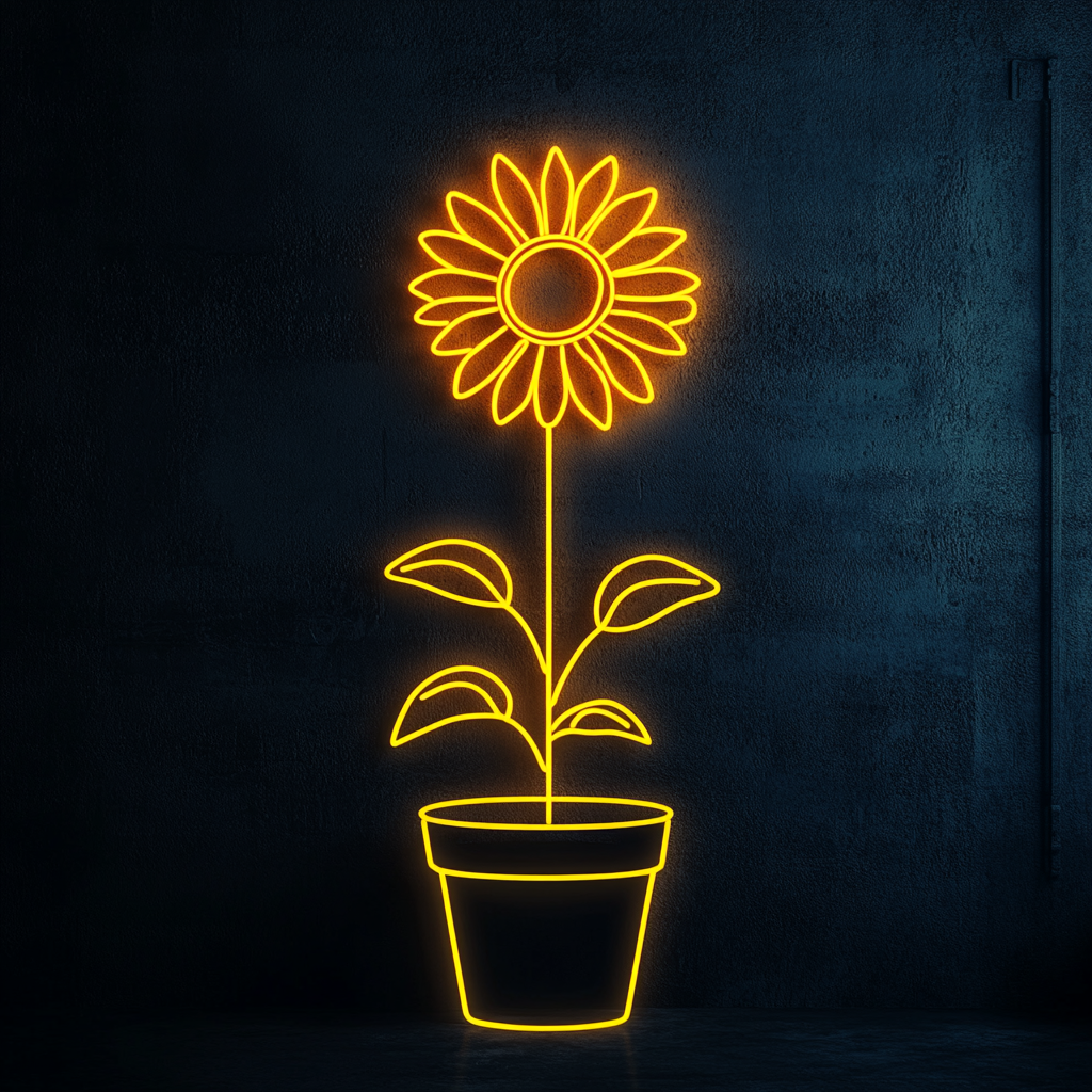 Sunflower in Pot - Yellow Neon Sign, 24 Inches