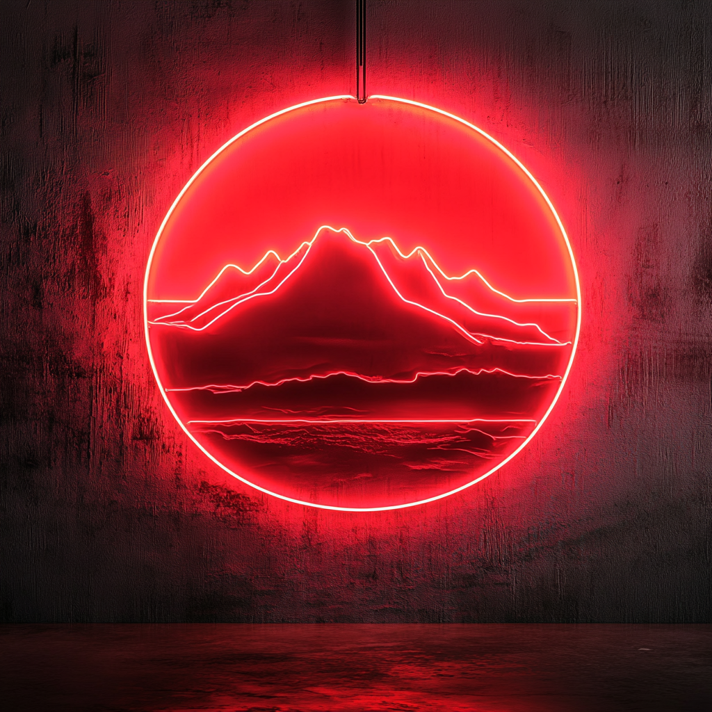Sunset over Mountains - Red Neon Sign, 18 Inches