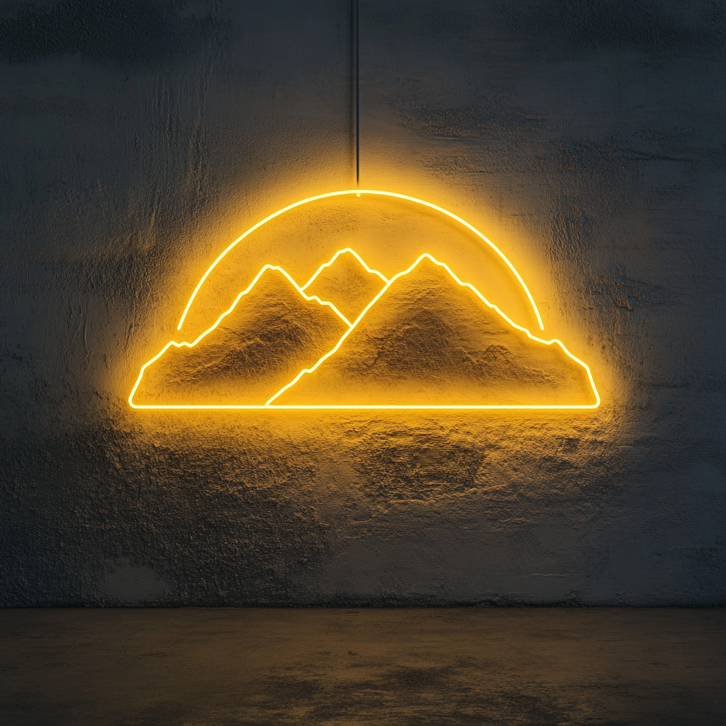 Sunset over Mountains - Yellow Neon Sign, 24 Inches