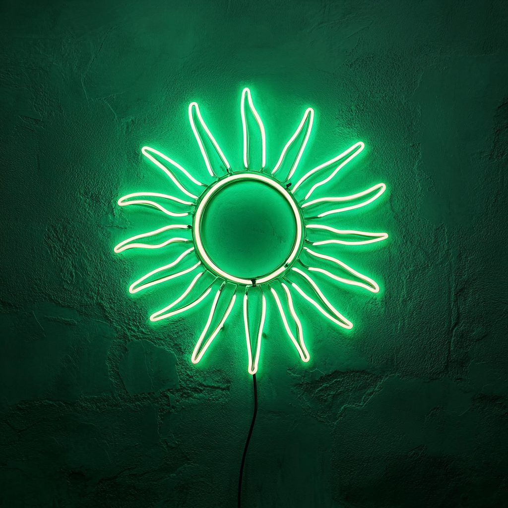 Sun with Rays - Green Neon Sign, 18 Inches