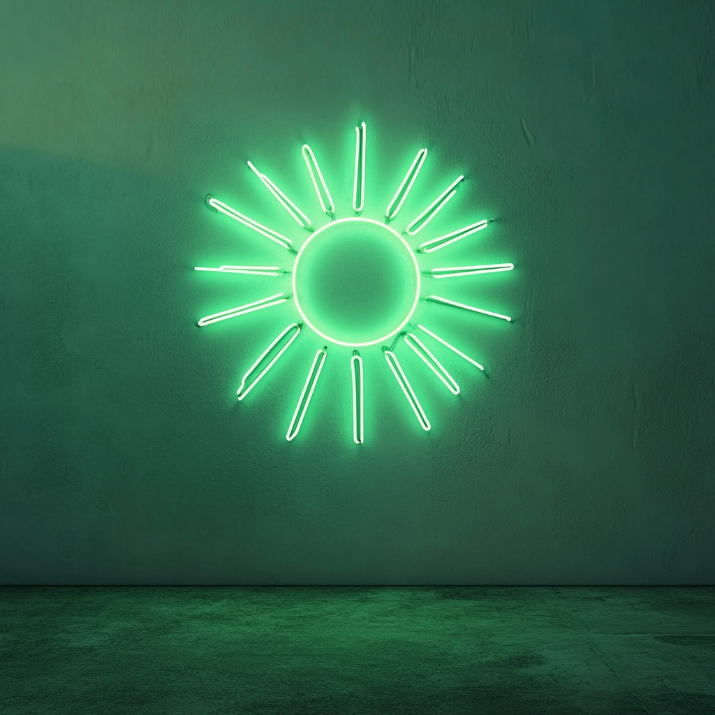Sun with Rays - Green Neon Sign, 24 Inches