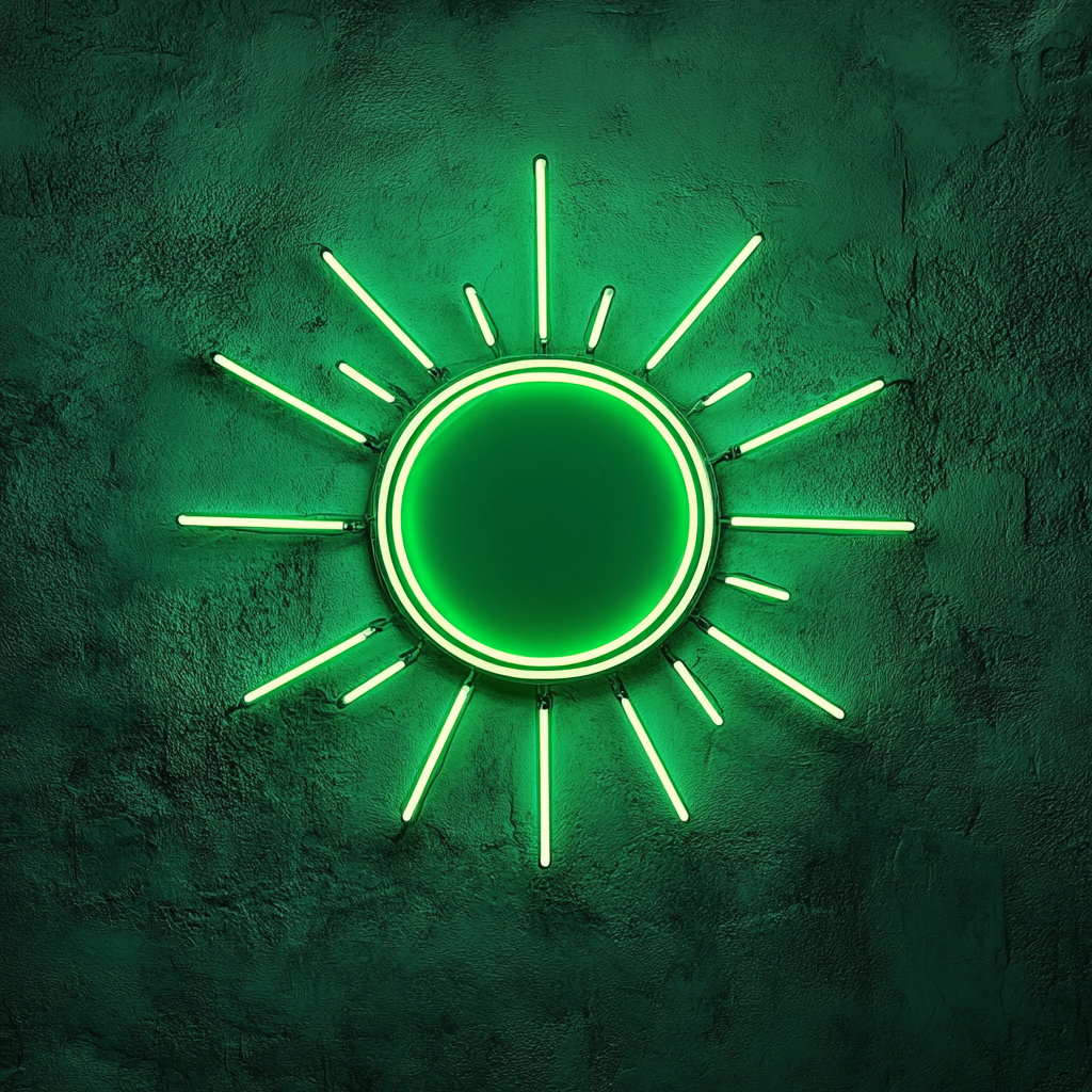 Sun with Rays - Green Neon Sign, 24 Inches