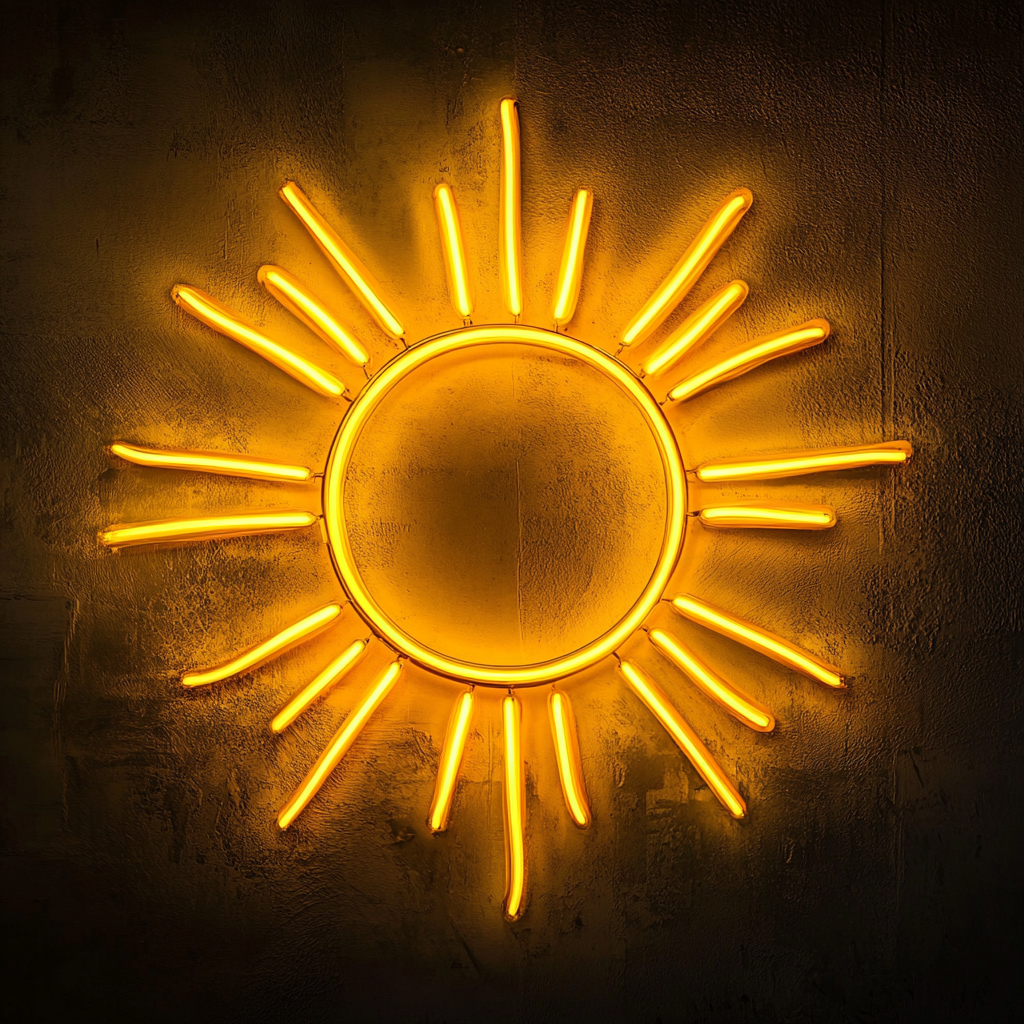 Sun with Rays - Yellow Neon Sign, 24 Inches