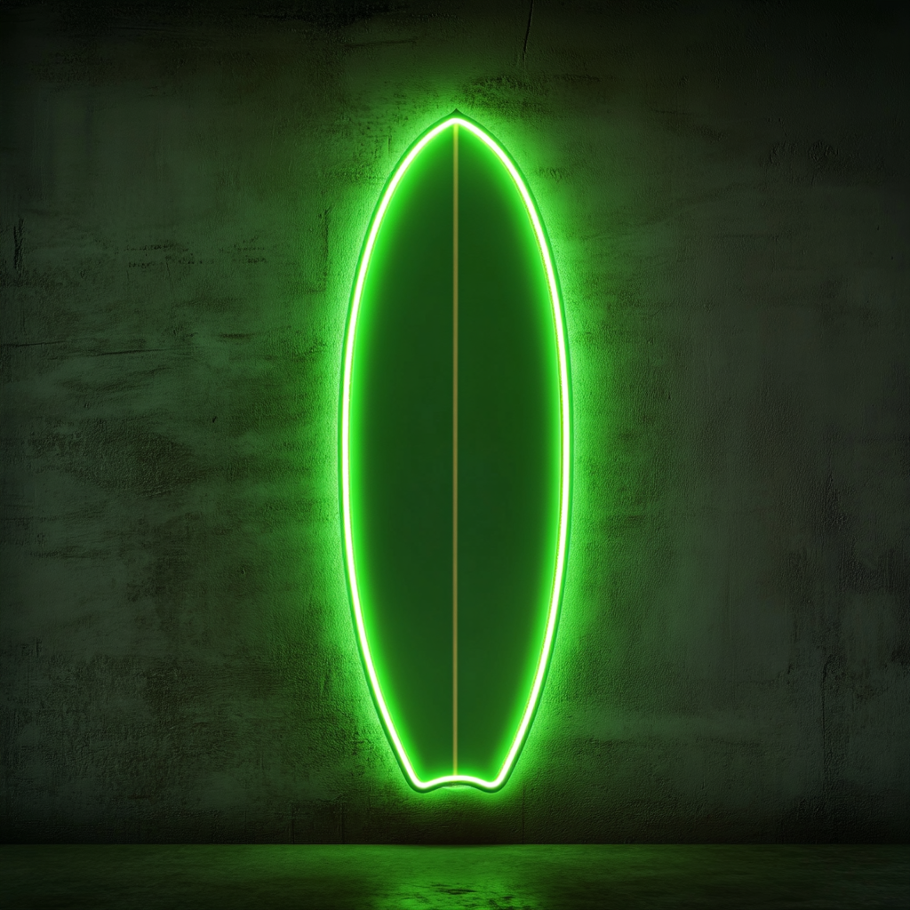 Surfboard - Green Neon Sign, 24 Inches