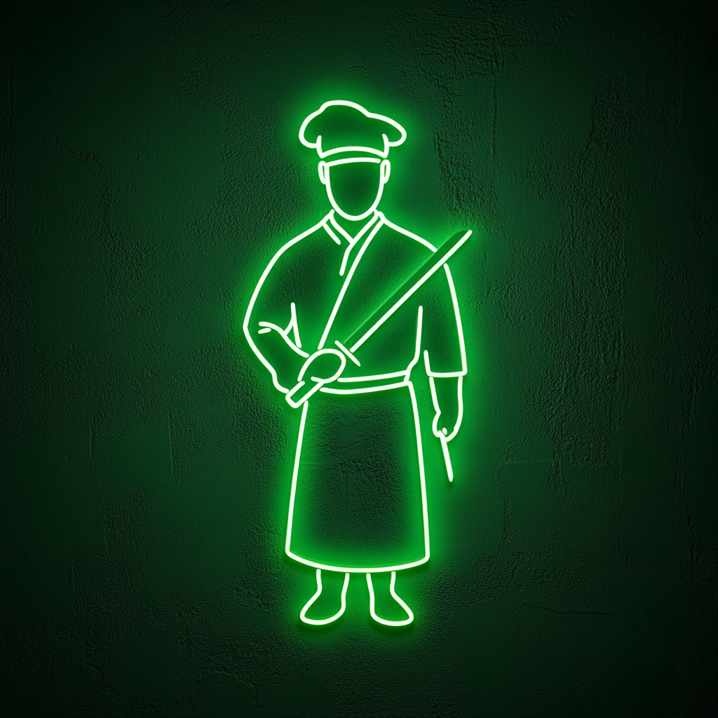 Sushi Chef with Knife - Green Neon Sign, 18 Inches