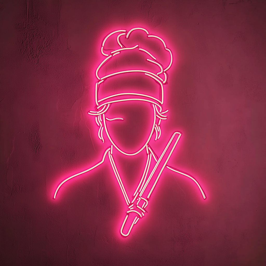 Sushi Chef with Knife - Pink Neon Sign, 24 Inches