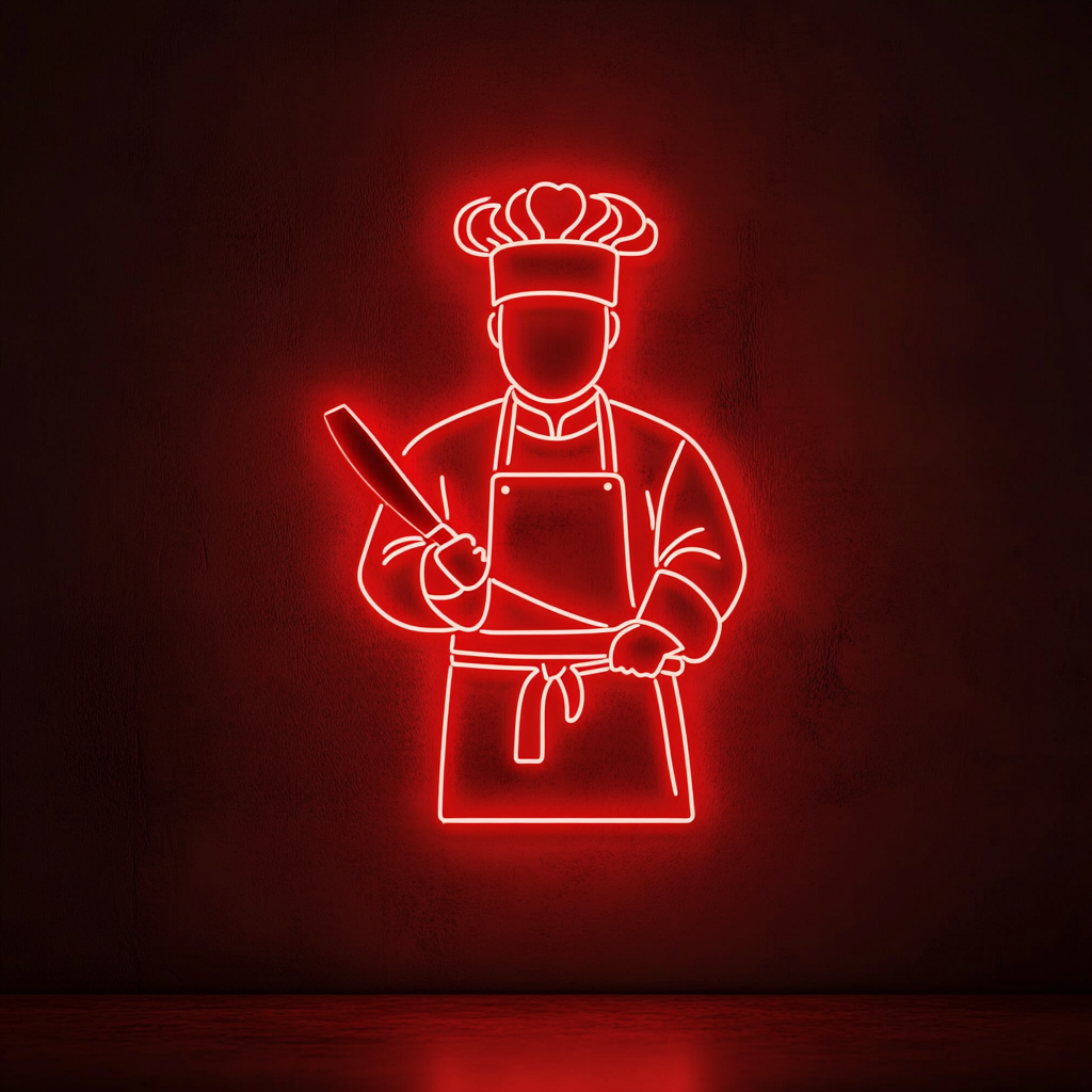 Sushi Chef with Knife - Red Neon Sign, 18 Inches