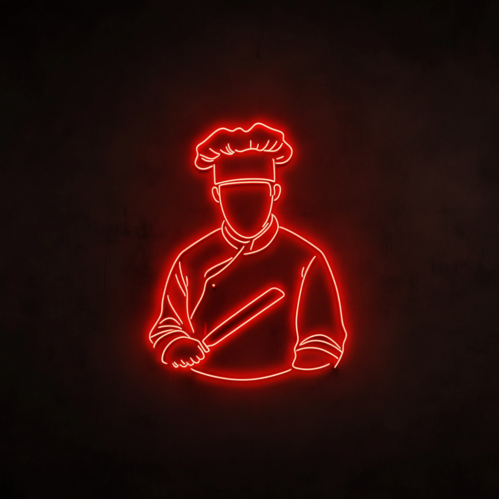 Sushi Chef with Knife - Red Neon Sign, 18 Inches