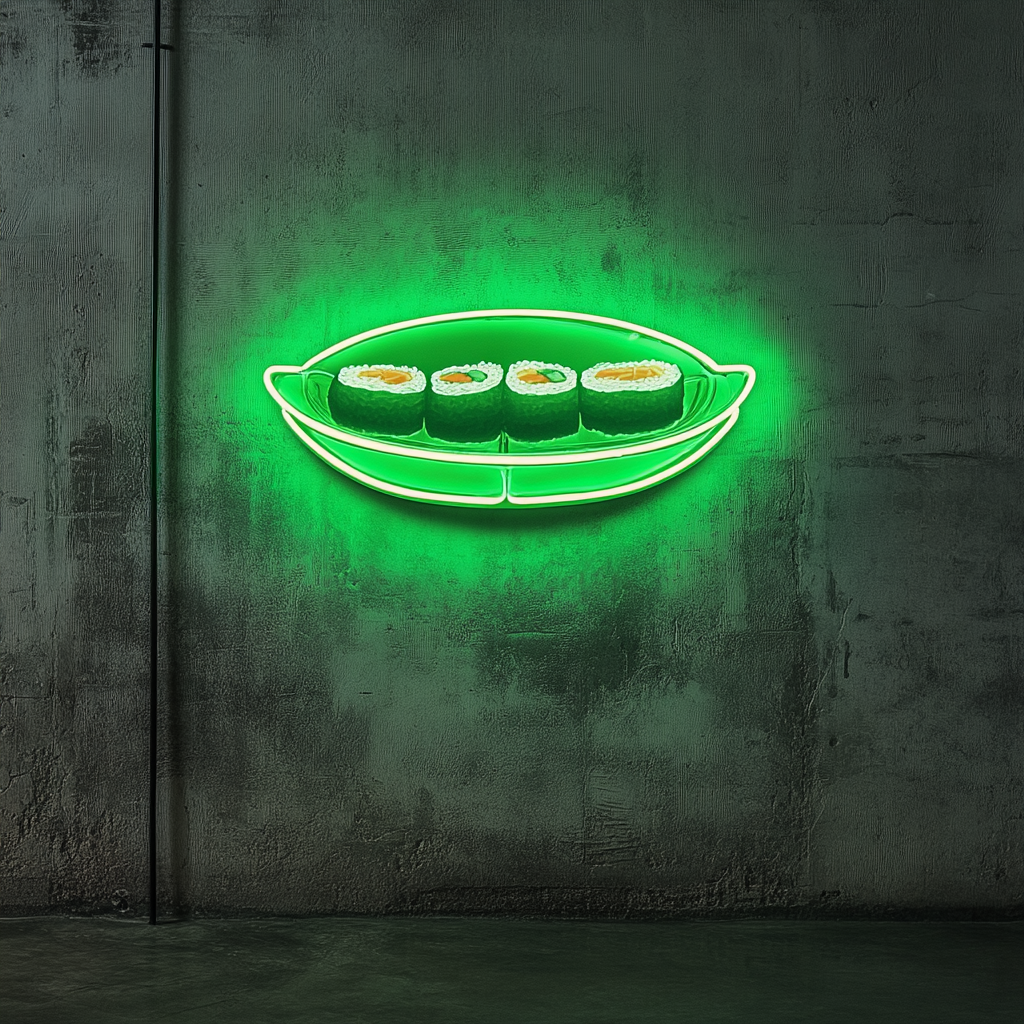Sushi Plate - Green Neon Sign, 24 Inches