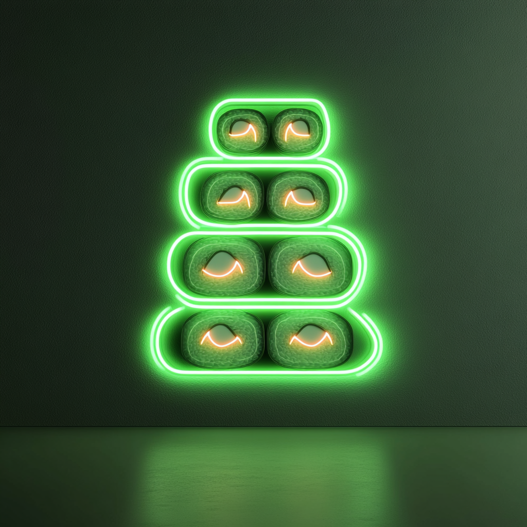 Sushi Roll Stack - Green Neon Sign, 24 Inches