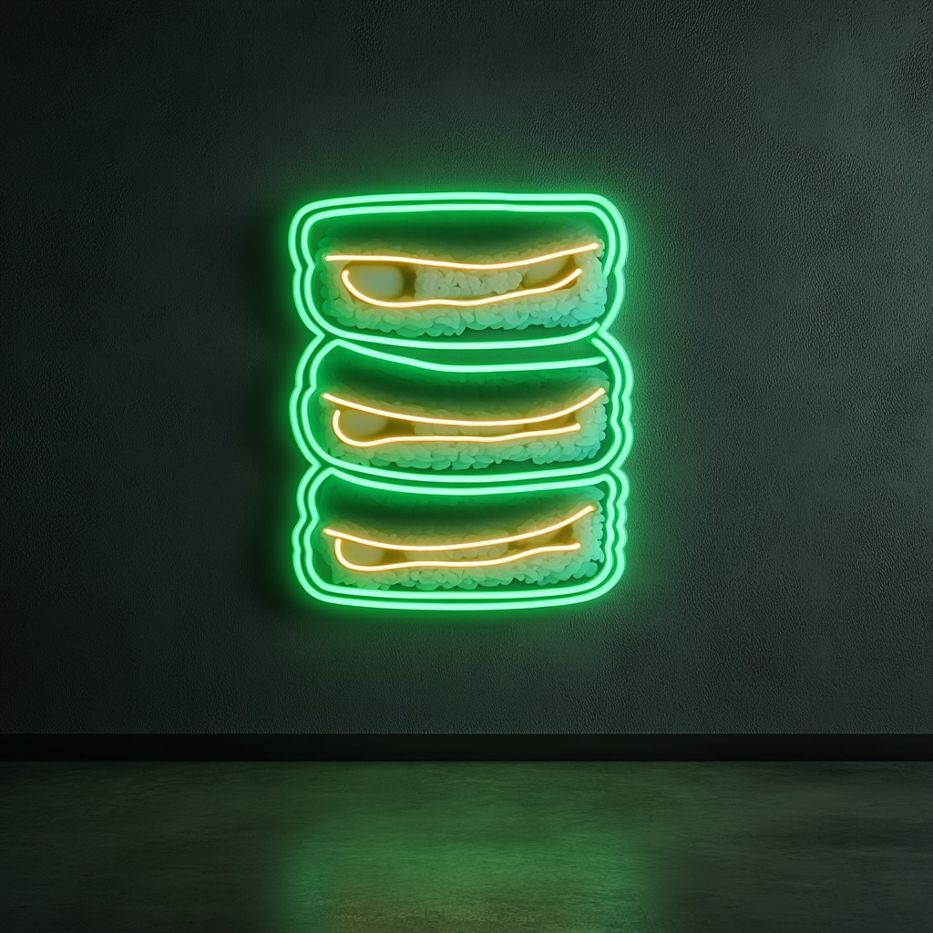 Sushi Roll Stack - Green Neon Sign, 18 Inches