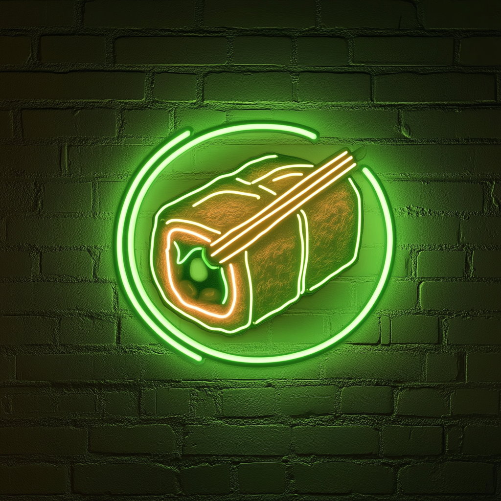 Sushi Roll with Chopsticks - Green Neon Sign, 18 Inches