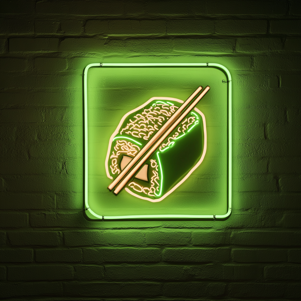 Sushi Roll with Chopsticks - Green Neon Sign, 18 Inches