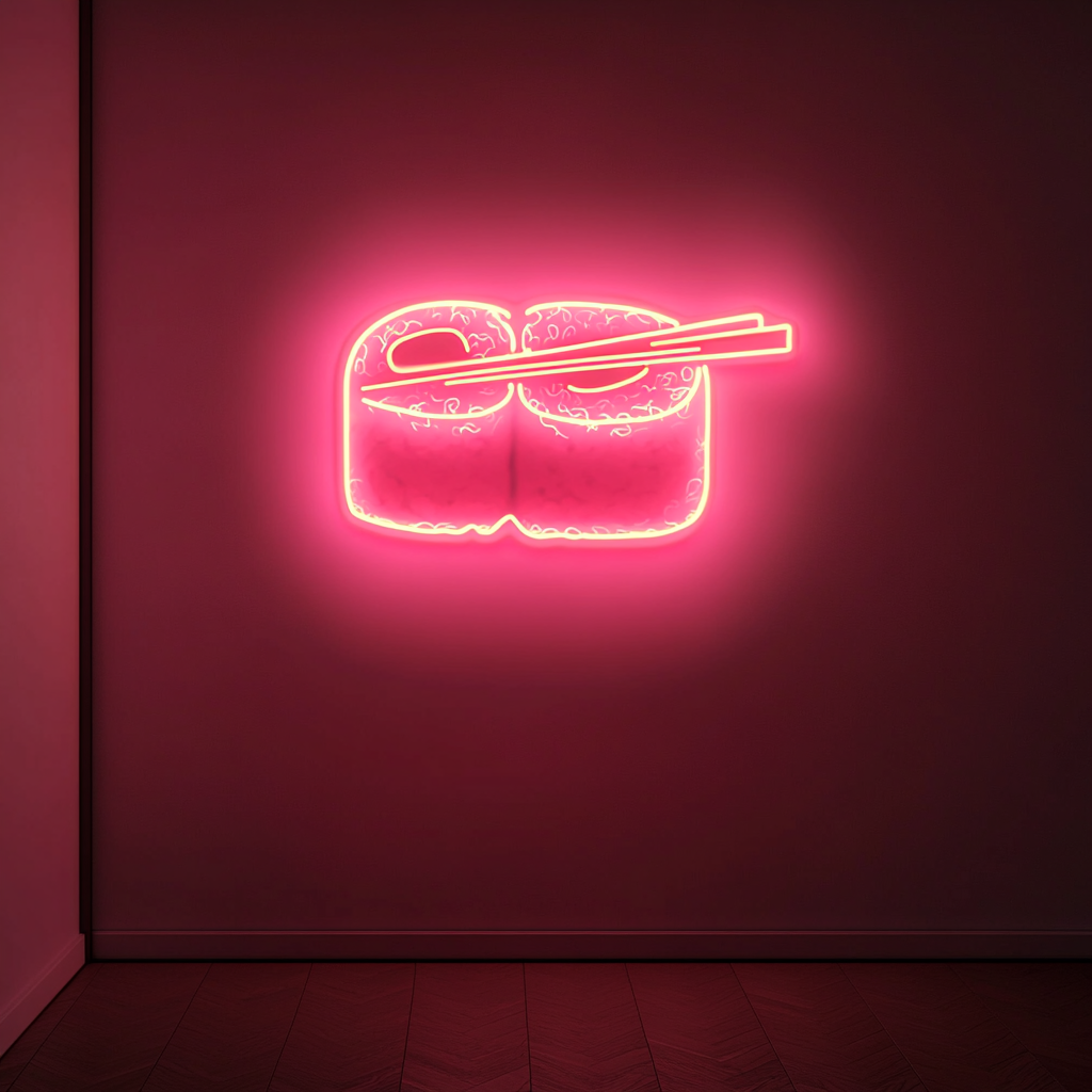 Sushi Roll with Chopsticks - Pink Neon Sign, 24 Inches
