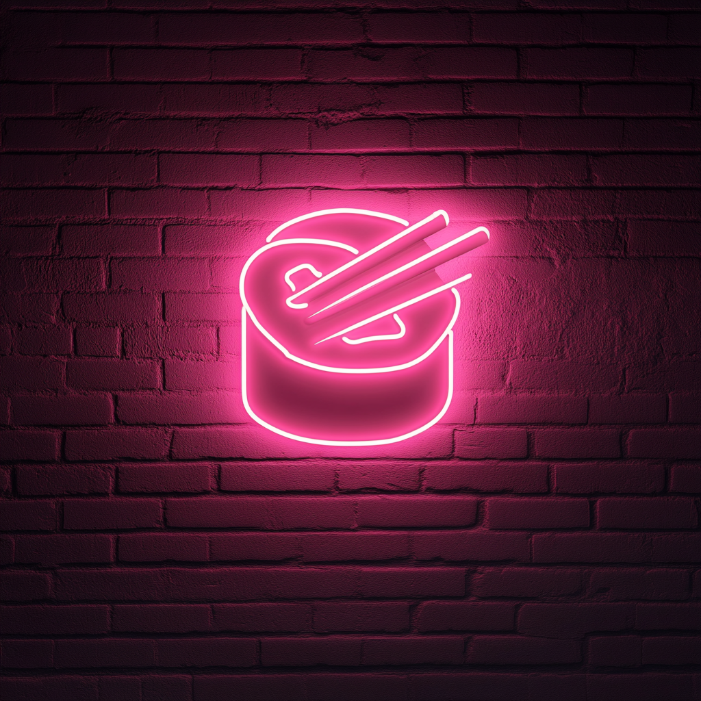 Sushi Roll with Chopsticks - Pink Neon Sign, 18 Inches