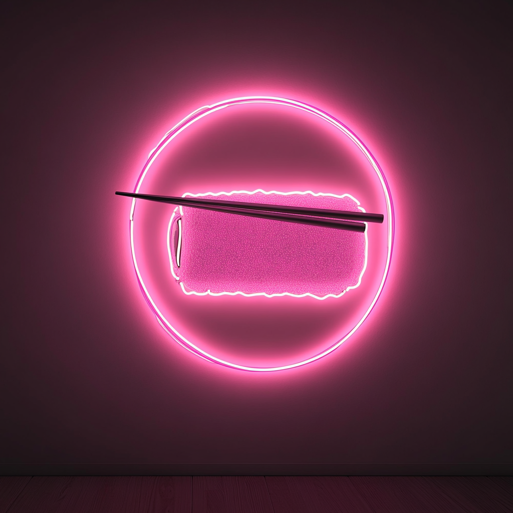 Sushi Roll with Chopsticks - Pink Neon Sign, 18 Inches