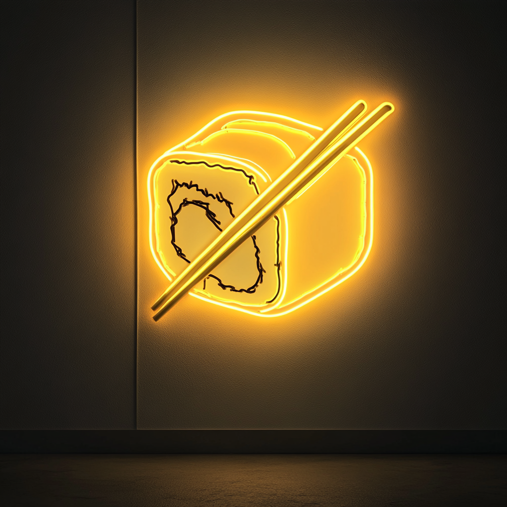 Sushi Roll with Chopsticks - Yellow Neon Sign, 24 Inches
