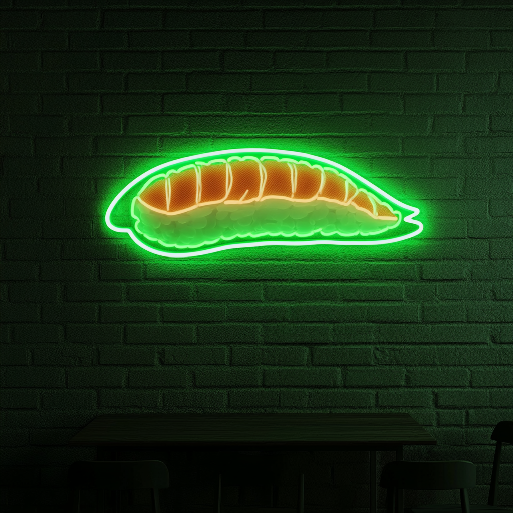 Sushi Roll with Salmon - Green Neon Sign, 18 Inches