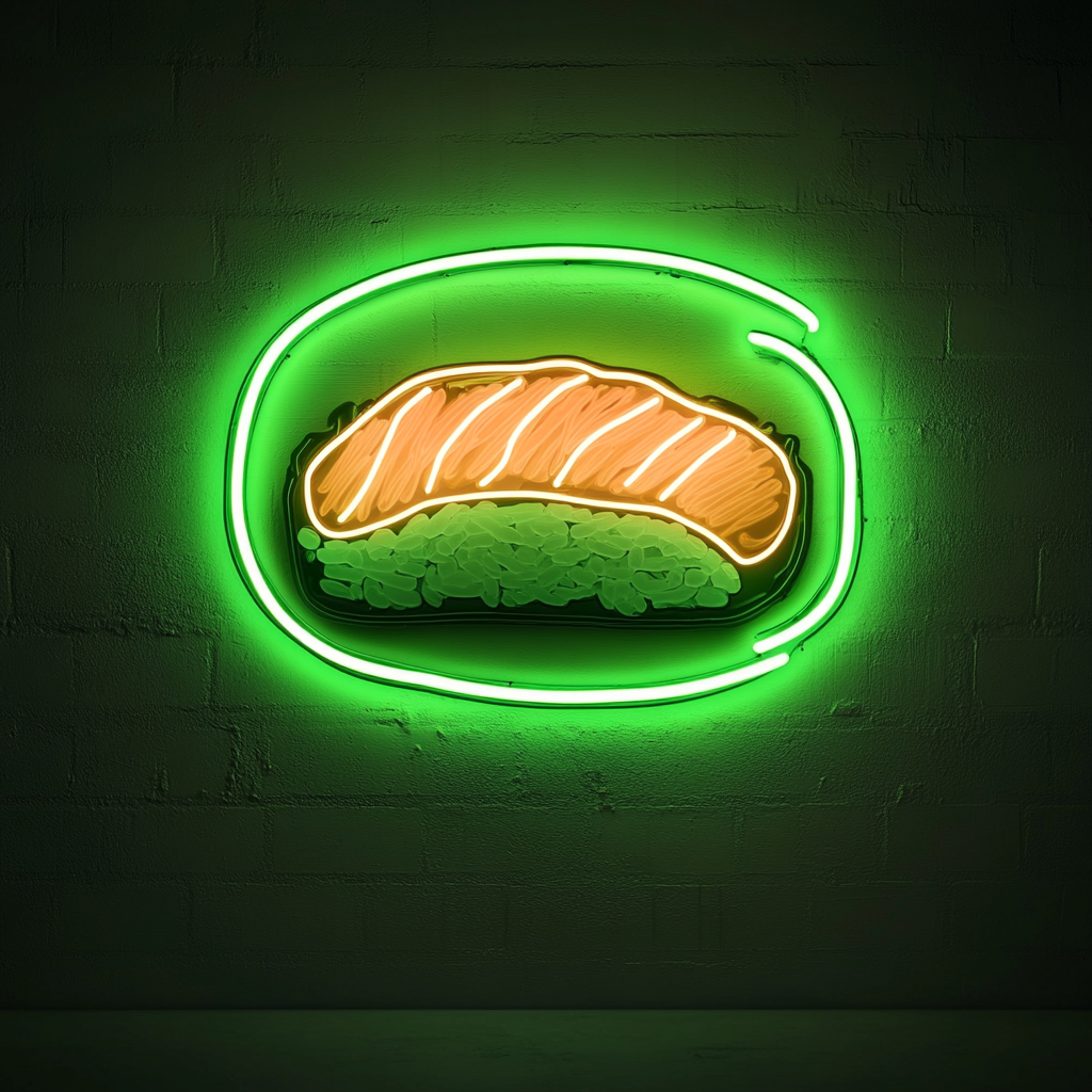 Sushi Roll with Salmon - Green Neon Sign, 18 Inches