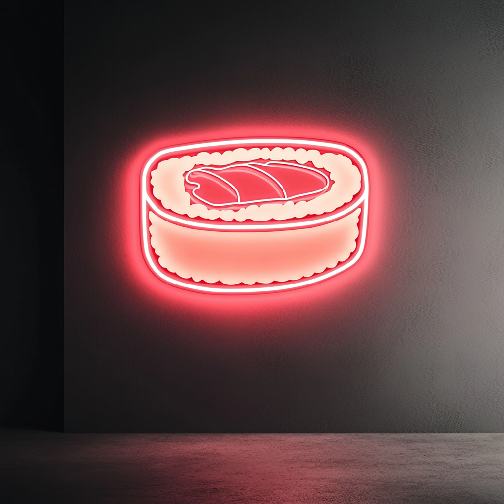Sushi Roll with Salmon - Pink Neon Sign, 18 Inches