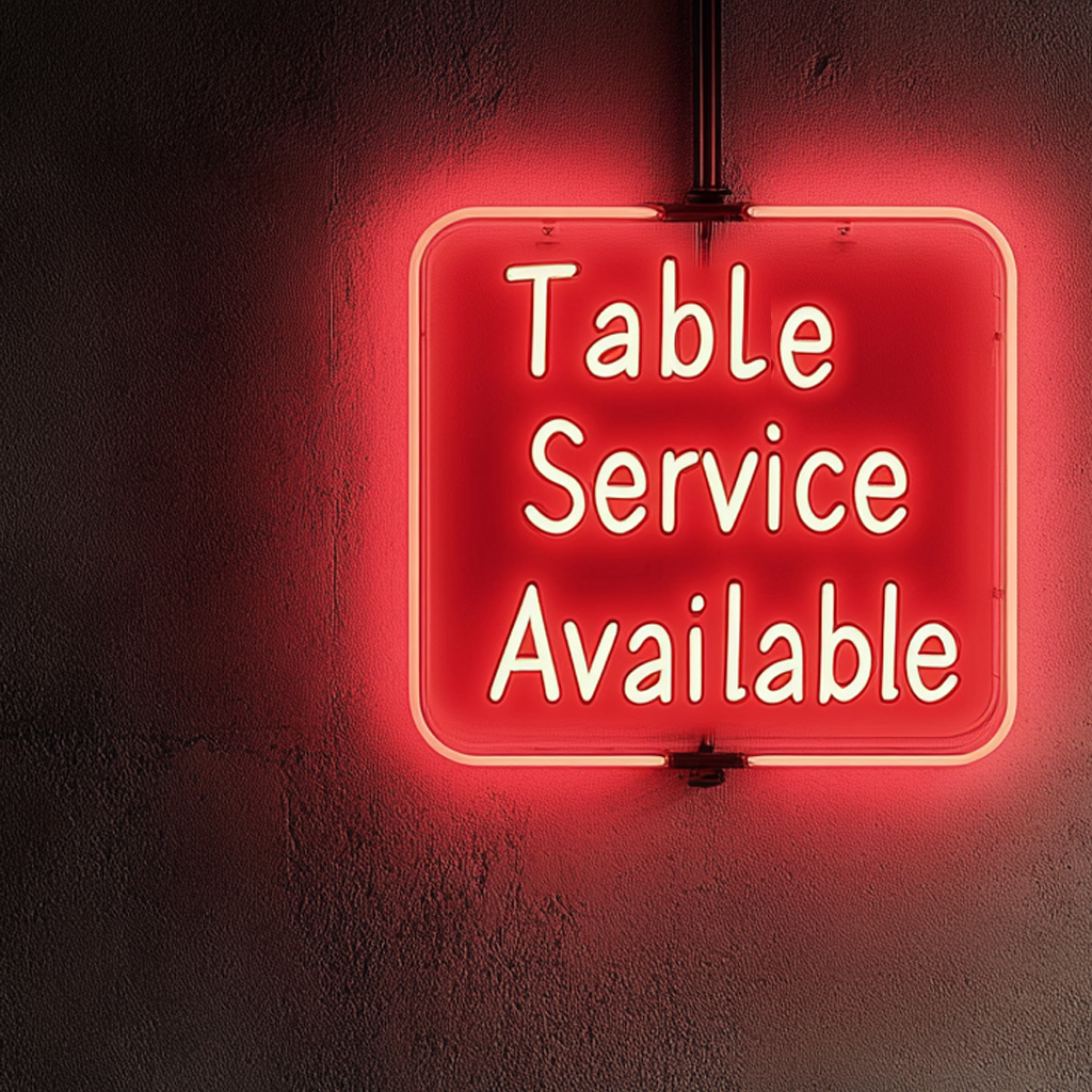 "Table Service Available" - Red Neon Sign, 18 Inches