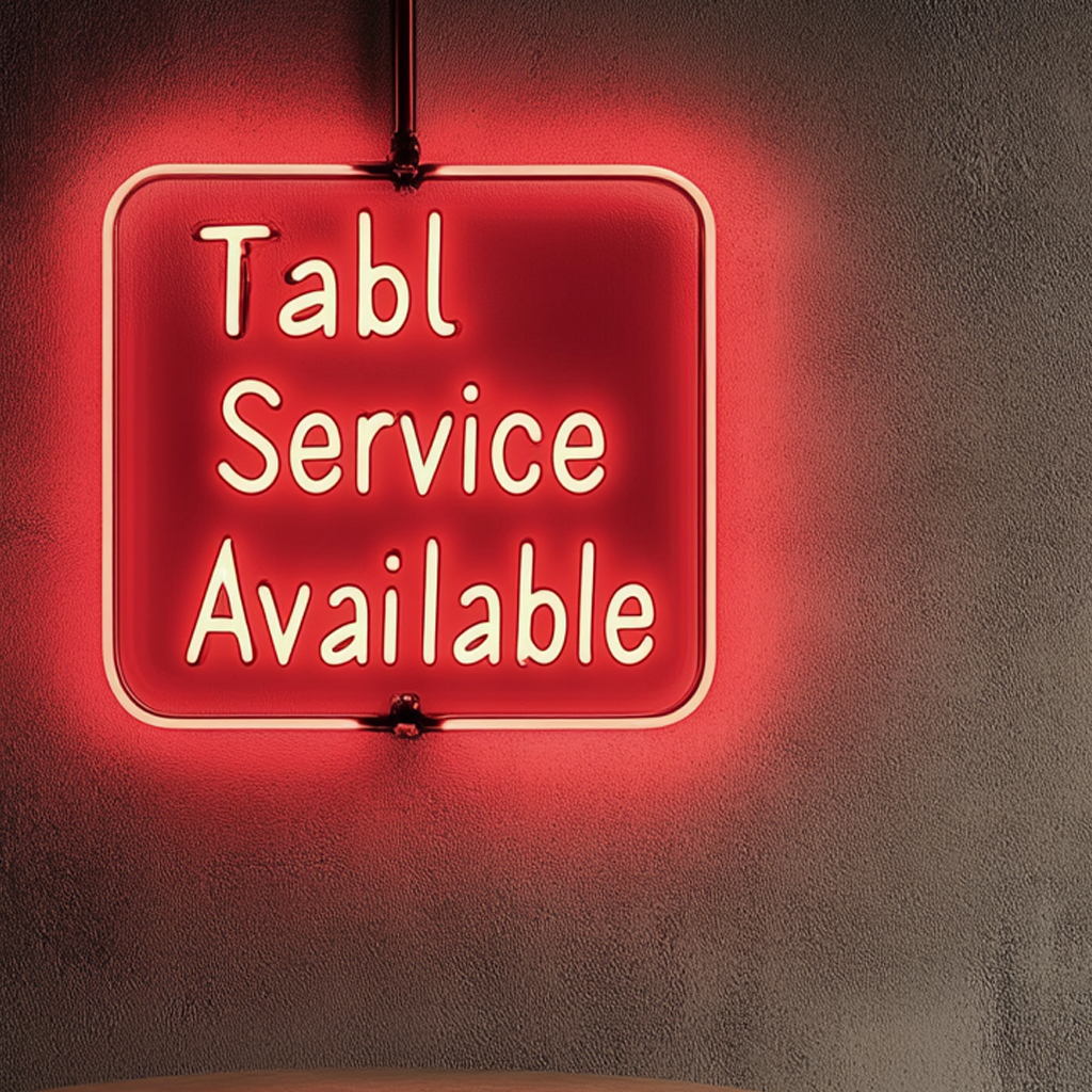"Table Service Available" - Red Neon Sign, 18 Inches