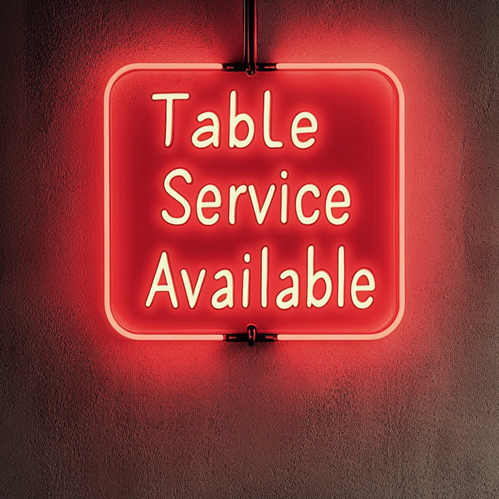 "Table Service Available" - Red Neon Sign, 18 Inches