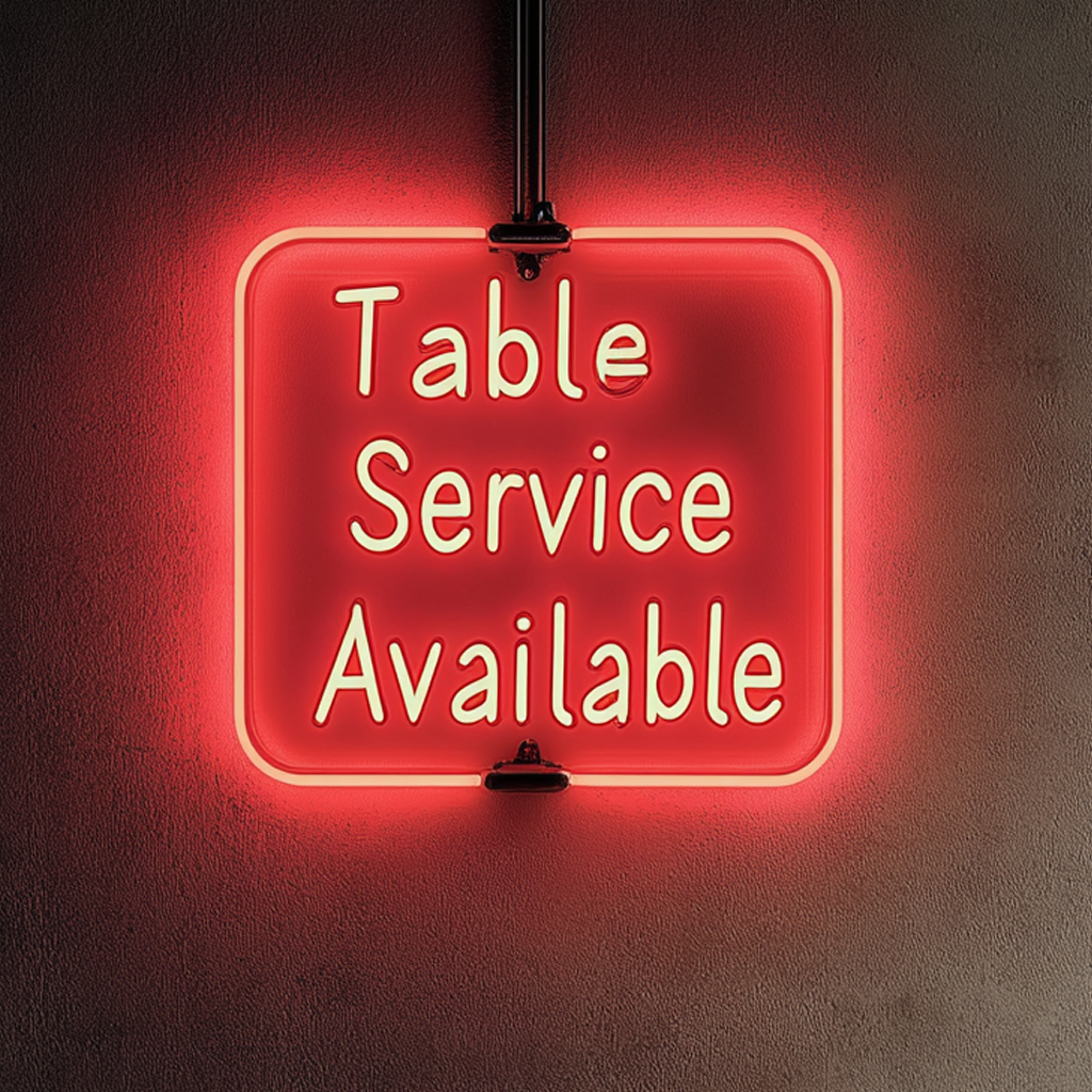 "Table Service Available" - Red Neon Sign, 18 Inches