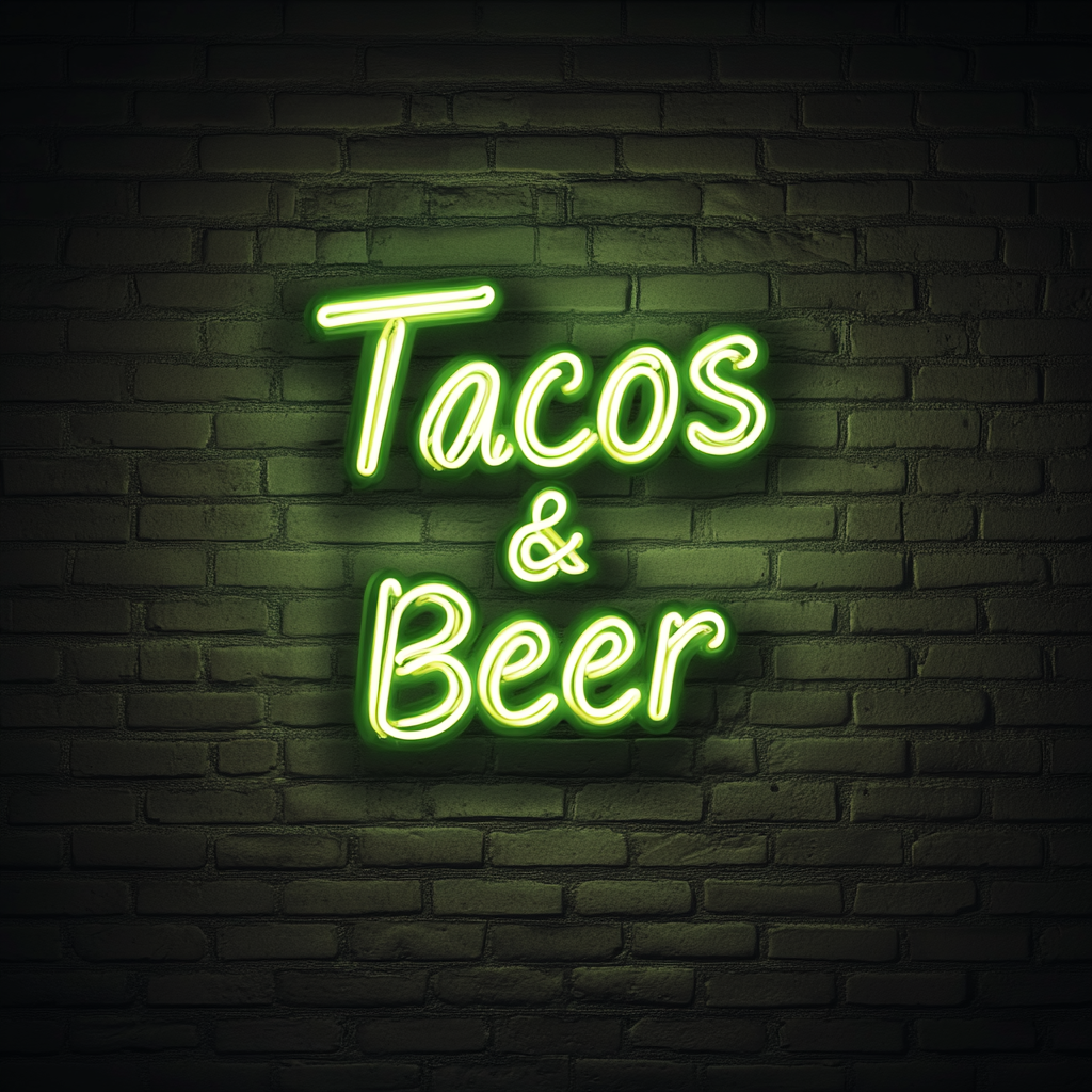 Tacos & Beer - Green Neon Sign, 24 Inches