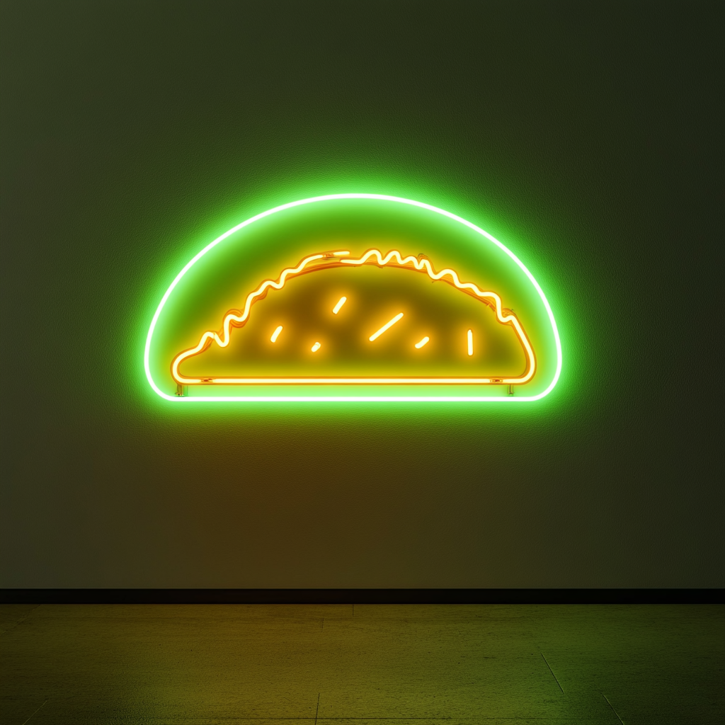 Taco with Cheese - Green Neon Sign, 18 Inches