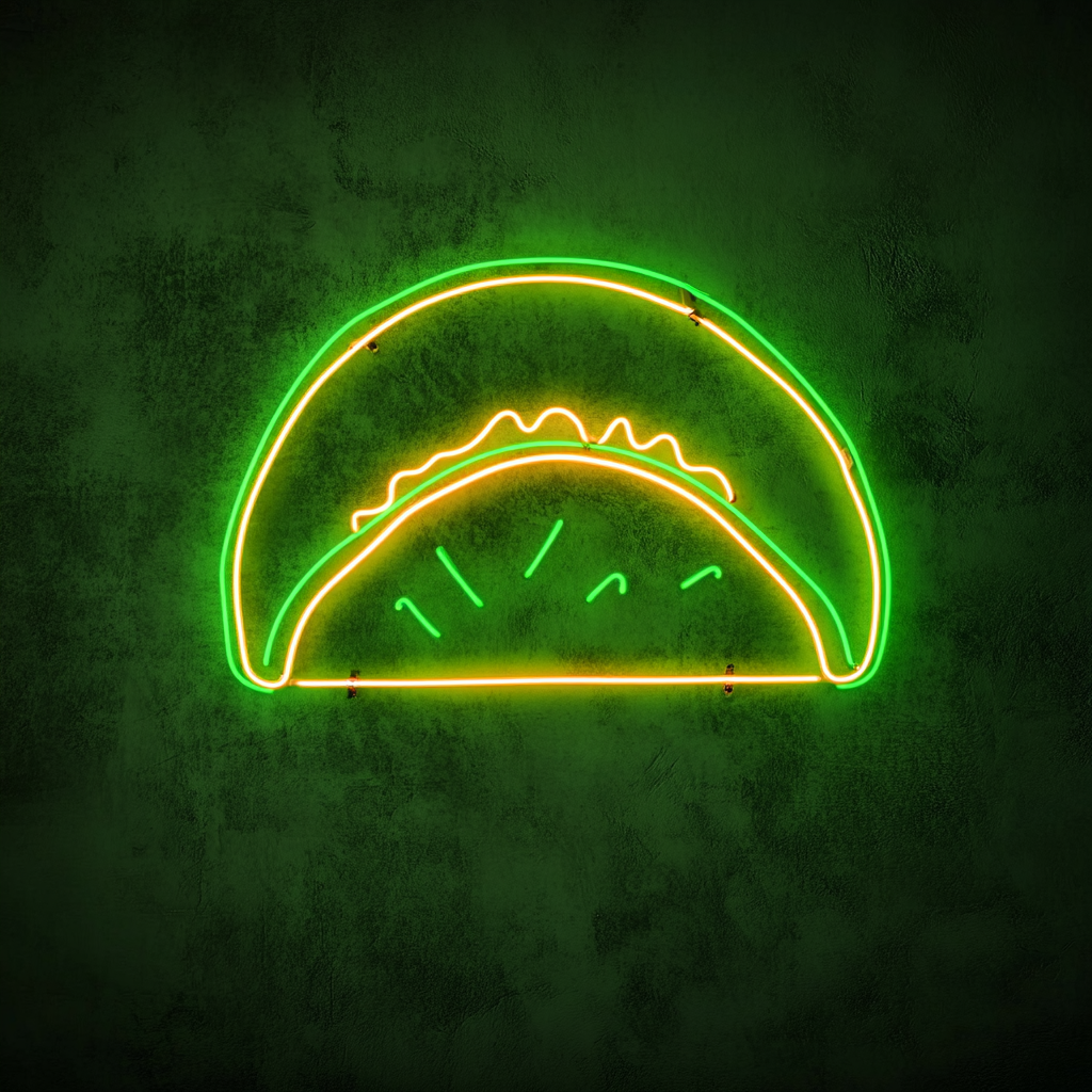 Taco with Cheese - Green Neon Sign, 24 Inches