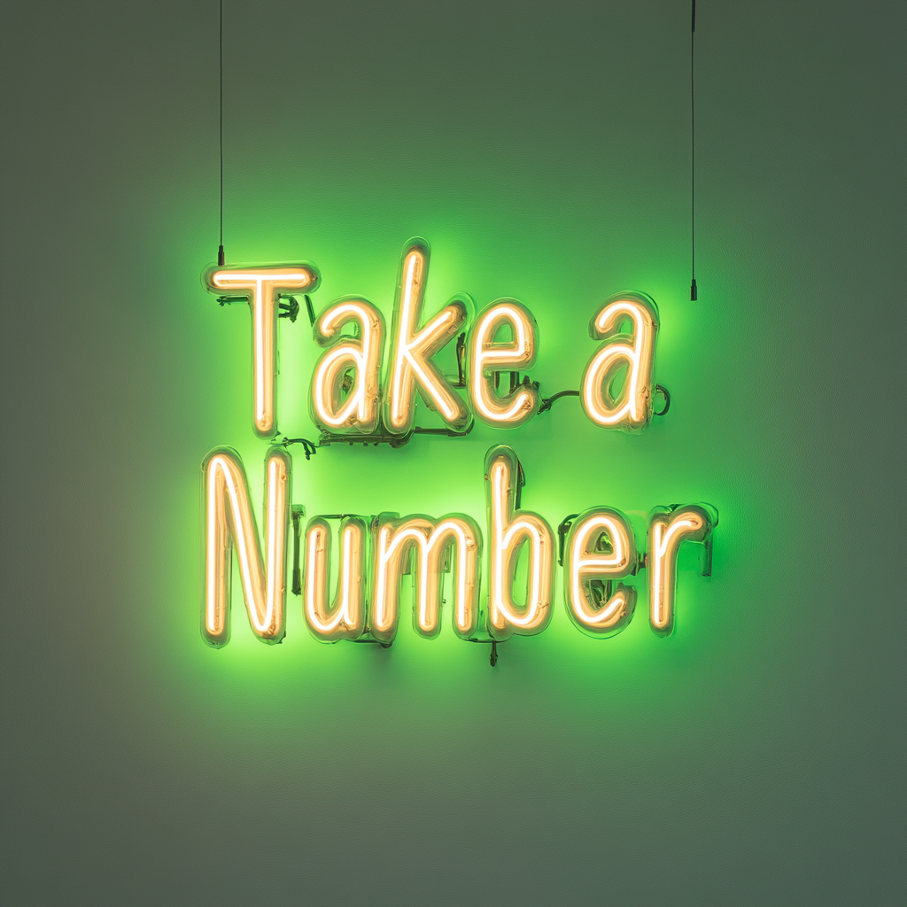 Take a Number - Green Neon Sign, 18 Inches