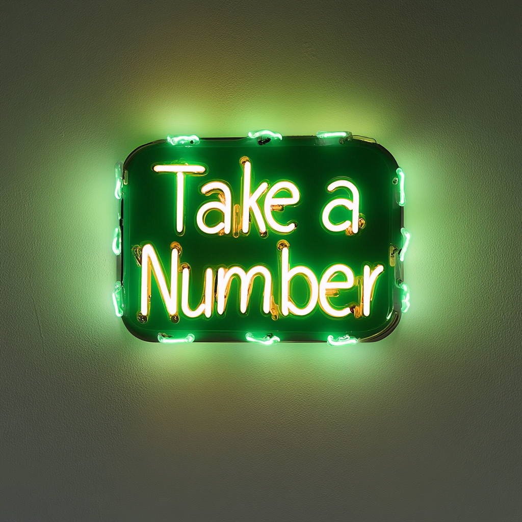 Take a Number - Green Neon Sign, 18 Inches