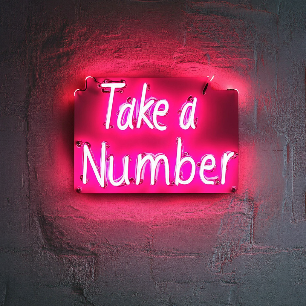 Take a Number - Pink Neon Sign, 24 Inches