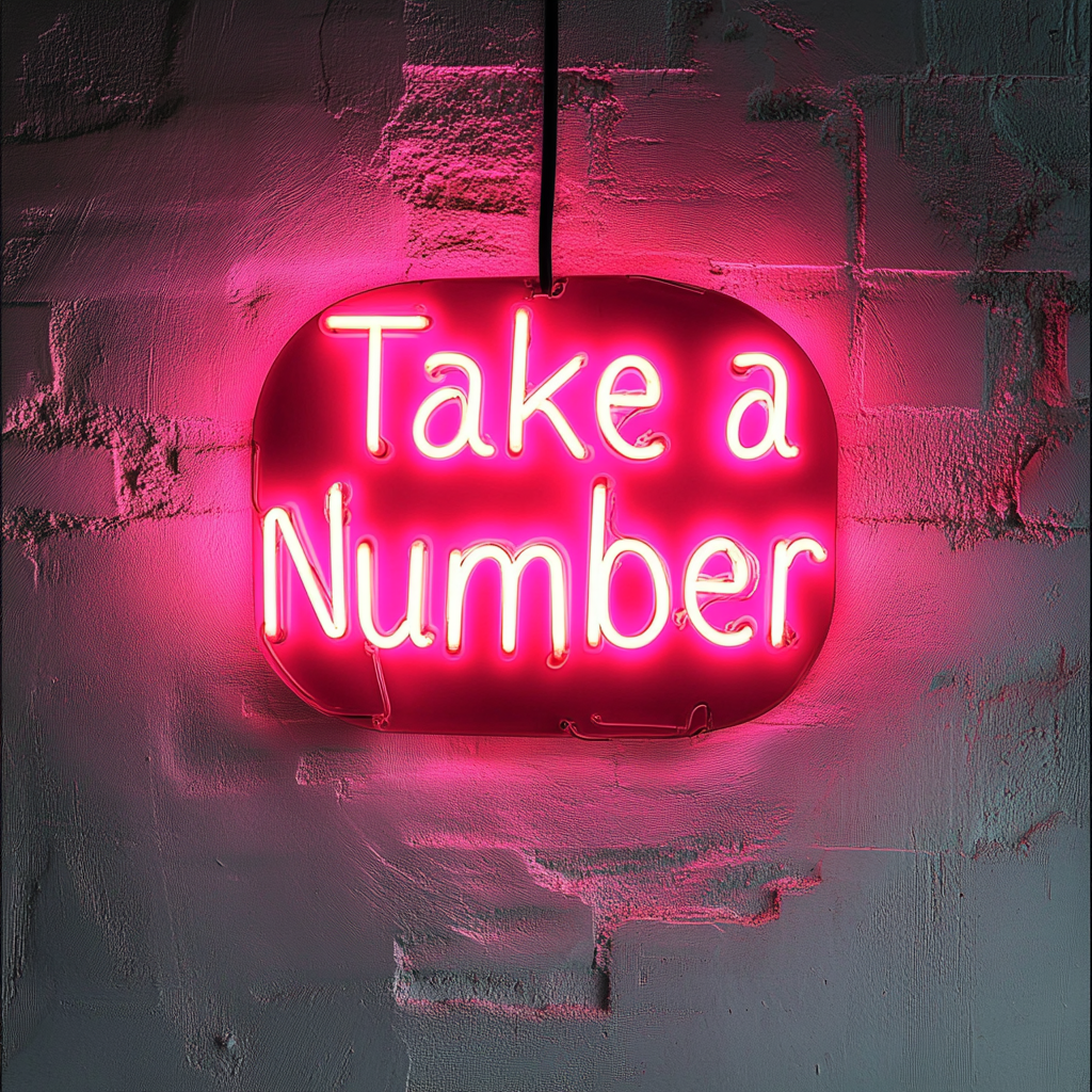 Take a Number - Pink Neon Sign, 18 Inches
